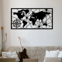 Wallity World Map Large Metal Wall Decor Negro